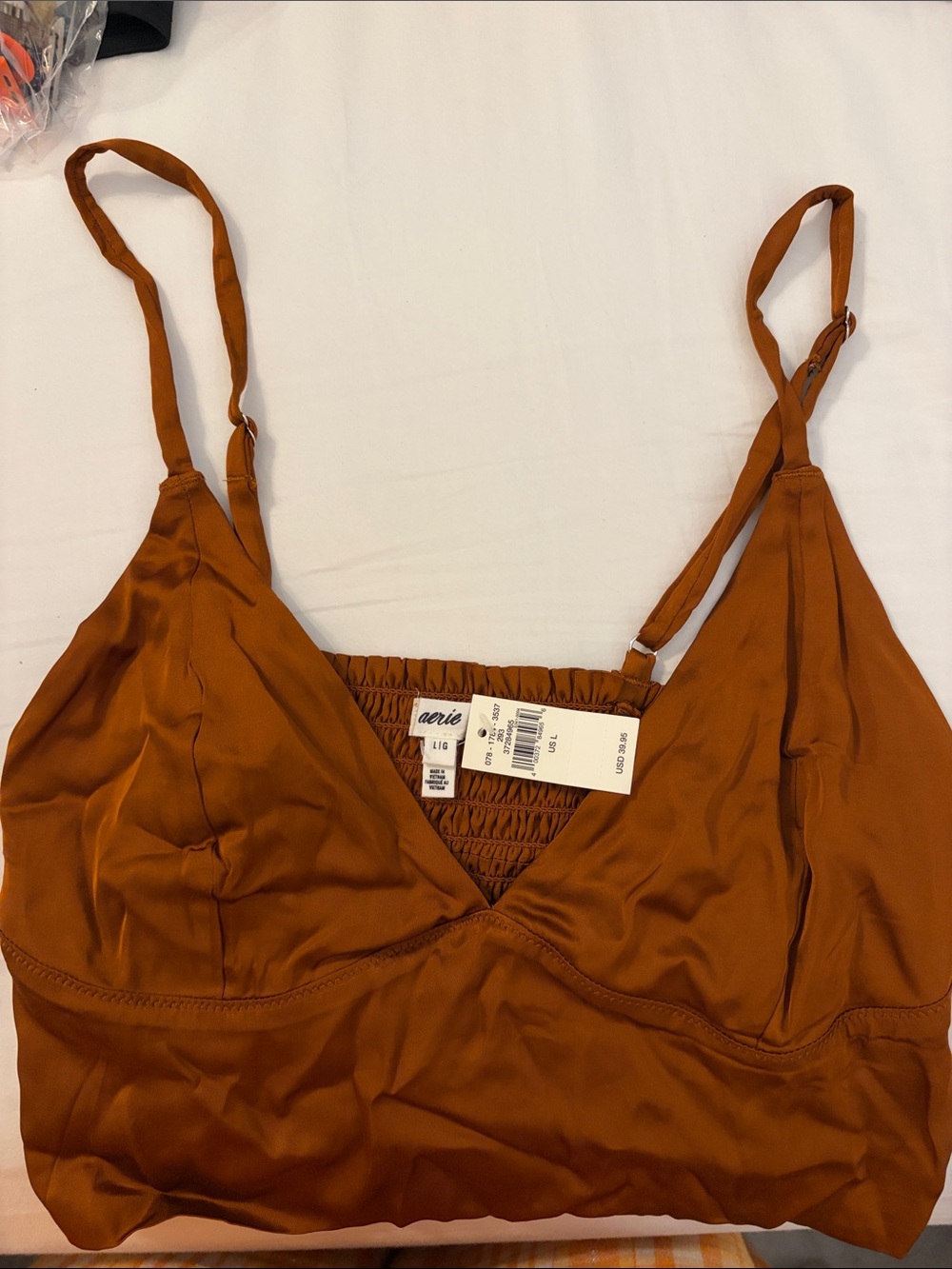 aerie Satin Bralette - Rusty Brown
